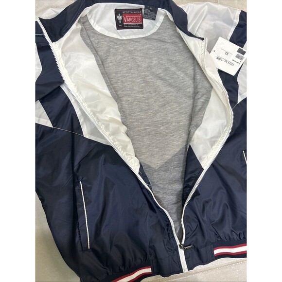 Vangelis Bomber Jacket Men's Windbreaker XL Full Zip Blue White Red Stripe Retro - Picture 5 of 6